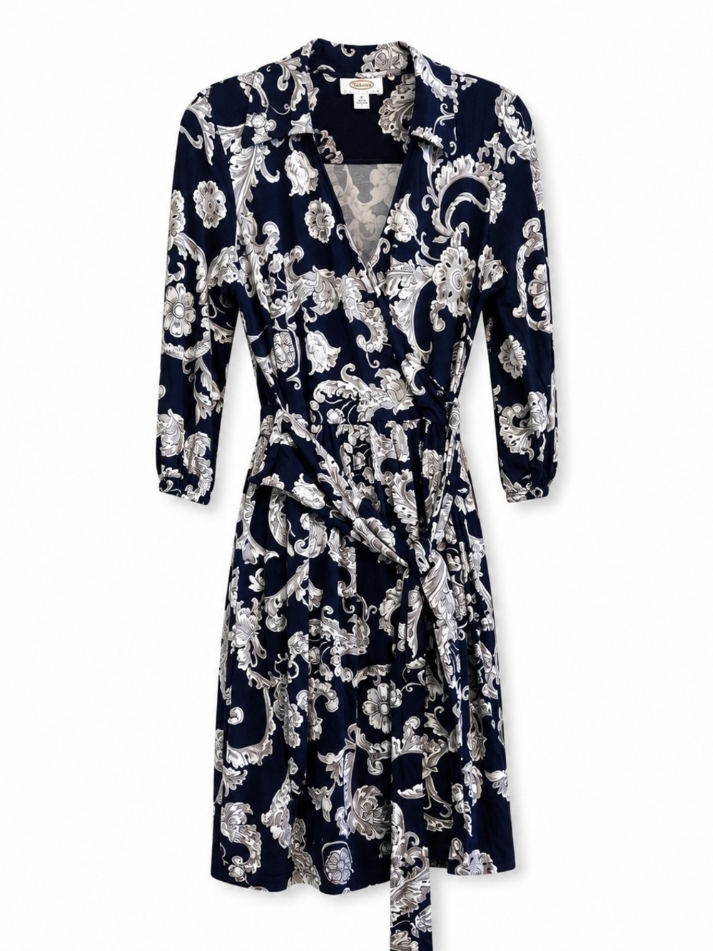 Talbots Navy and White Long-Sleeve Silk Wrap Dress NWT
